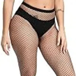 zoqq Plus Size Fishnet Stockings, Black, High Waist, Diamond Pattern, Full Length-picture-11