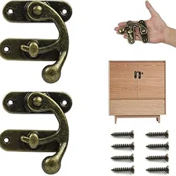 HASTHIP® 2Pcs Jewelry Box Lock Metal Hasp Lock for Wooden Box Retro Iron Hasp Locks with Screws Vintage Jewelry Box Hasp Lock Decorative Hasp Lock DIY Wooden Craft-picture-66