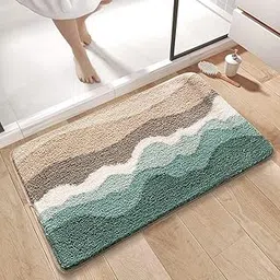 GAVI Home Decor Leaf Design Multicolor Anti Skid Bath Mat for Bathroom, Anti Slip Bath mat, Non Slip Bath mat Door mat for Bathroom, Living Room Kitchen Bedroom (Wave Pattern Colourful)-image-53