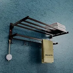 Stainless Steel Folding Towel Rack for Bathroom/Towel Stand for Bathroom Accessories and Fittings Optimal Storage, with Sleek Black and Chrome Finish 18 Inch / 24 Inch (1, Black, 18 Inch)-picture-23