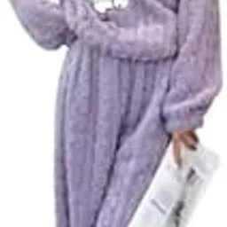 Cute Cartoon Printed Design Women Soft and Warm Fleece Two-Piece Set Free Size (28 Till 34) Purple-image-94