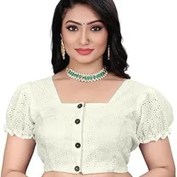 sivasah creation Women's Pure Cotton Blouse with Sweetheart Neck & Puff Sleeve, Readymade Saree Blouse for Girls & Women, Solid Stretchable Comfy Stylish Hakoba Design Choli(Size-32 to 42)-picture-21