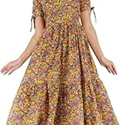 Women's Cotton Collar Neck Short Sleeve Floral Printed Long Anarkali Maternity Dress with Side Zipper-picture-16