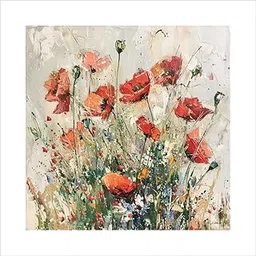 1x1 Ft Abstract Poppy Field Vinyl Wall Sticker – Floral Art Poster with Red Flowers – Waterproof Peel & Stick Poster for Living Room, Bedroom, Office, Café Décor (Poppy Field Flower)-picture-12