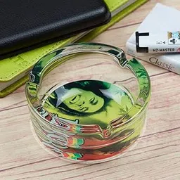 SaSaSa Glass Ashtray – Modern Transparent Ash Tray for Smokers, Outdoor & Indoor Use, Stylish Printed Tabletop Home Decor, Round (Diemeter: 10cm) (9832)-picture-16