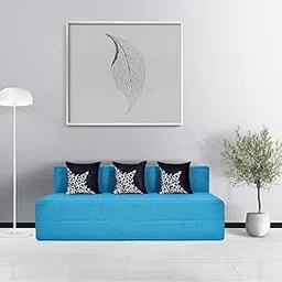 Screw & Art Modern 3 Seater 5 * 6 Jute Fabric Washable Cover Sofa Cum Bed 3 Seater Double Foam Fold Out Sofa Cum Bed (Sky Blue)-picture-23