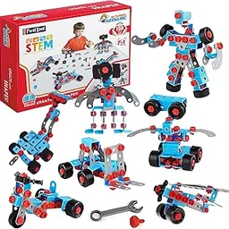 Kids First Step Mechanics 7 in 1 DIY Engineering Robot Set for 6 to 12 Years | STEM Educational Kit | Gift for 6+ Year Old boy and Girl Puzzle (158 Pieces) (Multicolor)-image-35