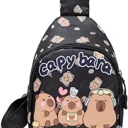 Cute Bear Pattern Mini Backpack, Black Sling Bag with Cartoon Design, Small Crossbody Daypack-picture-22