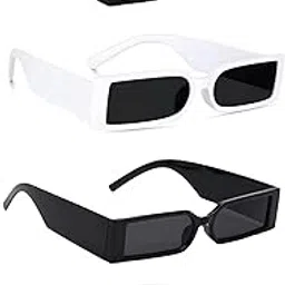 pc star | Full Rim Square Branded Latest and Stylish Sunglasses | 100% UV Protected | Men & Women | Medium | Black And White Frame/Black Lens - Pack of 4-picture-22