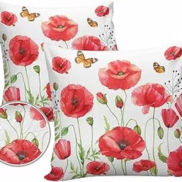 DOME-SPACE Pack of 2 Outdoor Pillow Covers Red Throw Pillow Covers Decorative Outdoor Pillows Waterproof Outdoor Cushions for Patio Couch Garden Bench Tent Bed Sofa 16x16 Inch Poppy Flower-picture-30