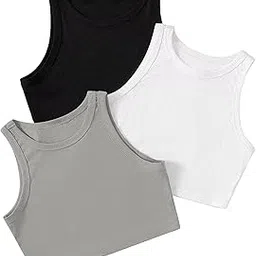 berry bird (Pack of 3) Stylish Sleeveless Round Neck Ribbed Tank Tops for Women and Western Crop Top-picture-44