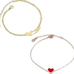 thrillz Anklets For Women Heart Love Design Gold Chain Anklets For Women Girls Love Gifts Jewellery Pack of 2-picture-65