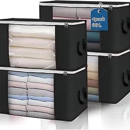 CHIPAR Wardrobe Clothes Storage/Foldable Thick Fabric Blanket Storage Bags/Bedroom/Clothing/Comforter/Closet Organization with Handle/Storage Clothes Bins Closet Bags(Black)-picture-24