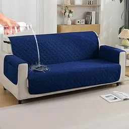 HOKIPO Quilted Waterproof Sofa Cover Mat for 3 Seater Sofa with Pockets on Armrest Cover - Navy Blue (AR-5254-NBL)-picture-11
