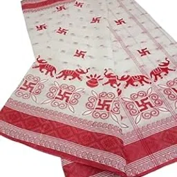 puspika Pure Cotton Embroidery White and Red Saree for Women – Handcrafted Soft Cotton Saree with out Blouse Piece | Traditional Festive & Party Sari saree-picture-38