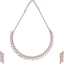 kushal's Fashion Jewellery White Rose Gold Plated Zircon Necklace Set - 411282-picture-12