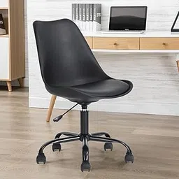 generic My Art Design - Scandinavian 1 Chair with Padded & Solid Wood Oak Legs for Cafe, Home, Hotel & Office (White Color Chair) (Black Wheels)-picture-10
