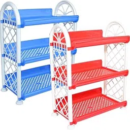 Simply Home Storewell 3 Tier Plastic Multipurpose Storage Organizer-Easy to Fit, Wall Hanging Durable & Lightweight Rack for Kitchen, Bathroom,Kids & Office - | Set of 2 | Blue RED-image-35