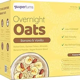 Supertums Overnight Oats Banana Vanilla 420g | LOW FODMAP Oatmeal | IBS & GUT Friendly Food | Prebiotics & Probiotics | High Protein Breakfast | No bloating | No Gas | Ideal for weightloss-image-35