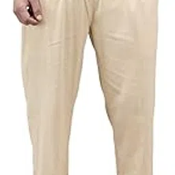 qashida Men's Cotton Blend Solid Trouser Pants with Drawstring Waistband | Elasticated Waist | Relaxed Fit | Casual with Side and Back Pockets, Handloom Beige-picture-11