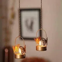 JaipurCrafts Decorative Aluminum Hanging Butterfly Tealight Hanging Candle Holders Combo Pack (Pack of 4), Metal-picture-12