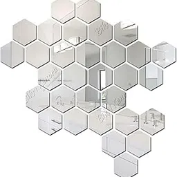 Bikri Kendra Ind - 31 Hexagon Silver Mirror Stickers for Wall, Acrylic Mirror Mirror Stickers for Wall, Acrylic Mirror Wall Decor Sticker, Wall Mirror Acrylic Stickers, Wall Stickers-image-14