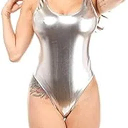 royal finish Women's Shiny Metallic Faux Leather Bodysuit Swimsuit Teddy Thong Lingerie Leotard-picture-31
