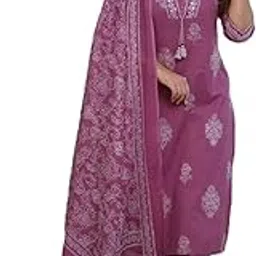 preeson Women's Pure Cotton Handwork V Neck Kurta with Pants and Dupatta Set-picture-43