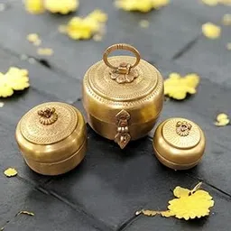 MERCHANT ANTIQUES Set of 3 100% Pure Brass Vintage Style Beautifully Engraved Antique Matt Look Trinket Boxes (Height - 10Cm, Width -11Cm - Weight - 400Gm)-image-34
