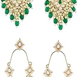 zaveri pearls Combo of 2 Green Stones Beads Dazzling Diamonds Dangler Earrings For Women-ZPFK21435-picture-15