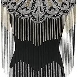 rua craft Beaded Shrug Poncho Cape for Women | Handcrafted Embellished Capelet with Fringe | Black-Golden-picture-41