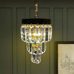 Decorativehut Round Sparkling Crystal Chandelier for Home Decor | Jhumar for Ceiling Decoration | Golden jhoomer for Home & Office | (Bulb Included)-picture-28