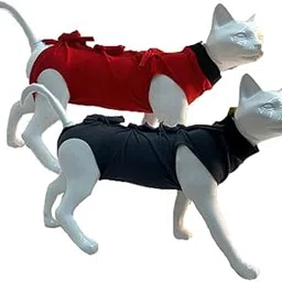 A+a Pets' Cat Everyday Clothing, for Post Surgery Recovery, Abdominal Wounds or Skin Diseases | Breathable Cotton (Red & Grey, M)-picture-30