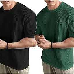 the modern soul Solid Self Design Oversized Tshirt for Men | Oversize T-Shirts for Men | Men Drop Shoulder Tshirts | Bagy Fit Men Tshirt (Pack of 2)-picture-21
