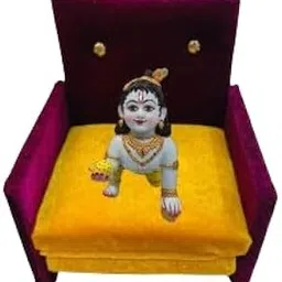 Premium Sofa Cum Bed, Kanha Ji Singhasan, Religious Decor, Purple and Yellow-picture-30