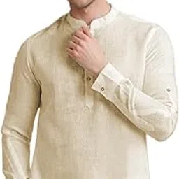 firefish Cotton Blend Solid Casual Slim Fit Mandarin/Chinese Collor Short Kurta for Men (KRTBTN45)-picture-21