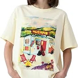 the souled store Caravan Women and Girls Short Sleeves Round Neck Off White Graphic Printed Cotton Oversized T-Shirts-picture-25