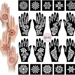 Apcute Temporary Mehndi Tattoo mehandi art kit Set of 18 pc Combo Pack Mehandi Stencils for Women, Girls And Kids, Easy To Use In Just 4 Steps-image-80