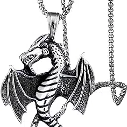 m men style Metal Silver Plated Biker Gothic Jewelry Dragon 24inches Square Box Chain Pendant Necklace Chain Gift For Men Boys-picture-21