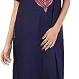 valencia sleepwear Women's Embroidery Night Gown Lizzybizzy Cotton XXL Navy Blue-picture-55