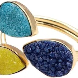 el joyero Handmade Natural Agate Druzy Triple Stone Gemstone Adjustable Ring | Pear Shape Gold Plated Gift For Her Rings Jewelry 1308 3-picture-14