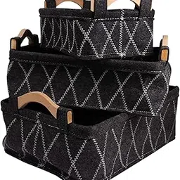 Hemoton Felt Storage Basket Set Black 3 Sizes Makeup Organizer Cosmetics Holder Home Office Use-picture-28