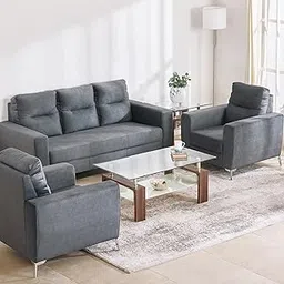 Home Centre Helios Vive 4 Seater (3+1+1) Solid Wood Sofa Set - Grey-image-42
