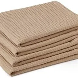 Encasa XO Kitchen Dish Towels Set | Beige | Waffle Weave and Flat Hand Tea Towel | 70x45 cm | Quick Drying Reusable Cotton Washcloths | Multipurpose Lightweight Dishcloths Set of 4-image-37