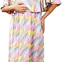 true shape Maternity Gown for Women | Knitted Polyester Zipless Feeding Poncho Night Dress with Attached Cape, Easy Nursing & Convenient Pockets for Pre & Post Pregnancy-picture-13