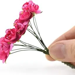 D'Lush designs Artificial Mulberry Paper Rose Tiny Flowers Bunch (Dark Pink, 144 Pieces)-picture-31