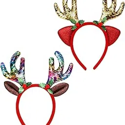 nhcdfa 2 PCS Christmas Headbands, Christmas Reindeer Headband with Dual Color Design, Perfect for Women, Kids, Girls, Ideal for Christmas Parties, Holiday Gatherings, Family Photos, School Celebrations-picture-39