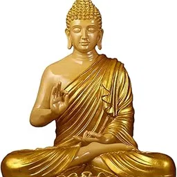 SWABA HANDICRAFTS Resin Meditating Buddha Showpiece | Home Decor | Idol Statue Figurine Murti |Decor Items for Home and Office| Tibetan Buddhist Statue - 12" Inches Height - Big Size (Cream & Golden)-image-23