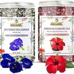 REORIC Hibiscus and Butterfly Pea Flower Tea (200 G) | Organic Herbal | Reduce Stress, Improve Digestion | Blue Pea and Hibiscus Leaves-picture-25