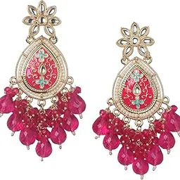 ornaora Elegant Floral Enamel Earrings for Women & Girls – Gold-Plated Traditional Dangler Jewelry, 12 Color Collection, Perfect for Festivals & Parties-picture-36